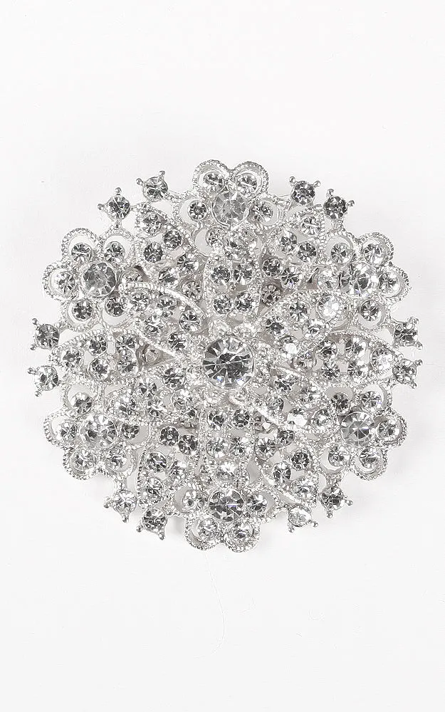 06564 Clear Silver Crystal Pave Chunky Brooch