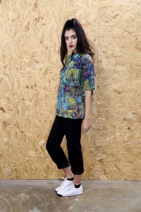 90s Abstract Print Oversized Shirt
