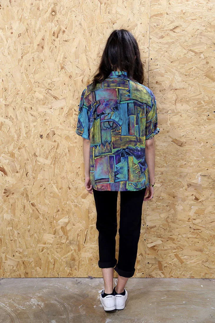 90s Abstract Print Oversized Shirt