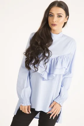 Blue Frill Detail Oversized Shirt - Lydia