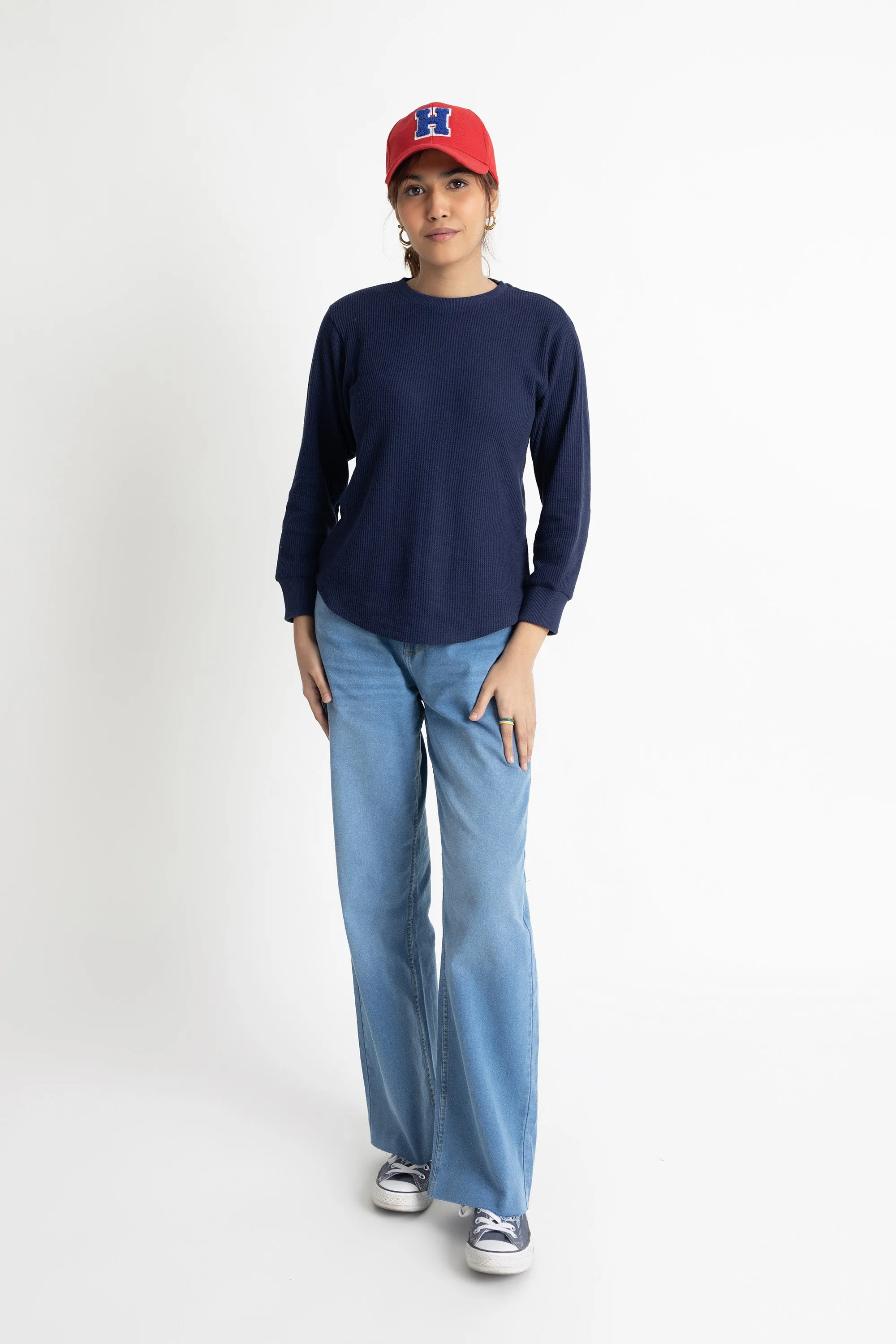 Blue Waffle Knit T-Shirt