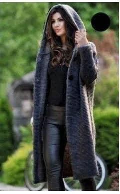 Button Hooded Solid Color Sweater Coat Cardigan NG5135