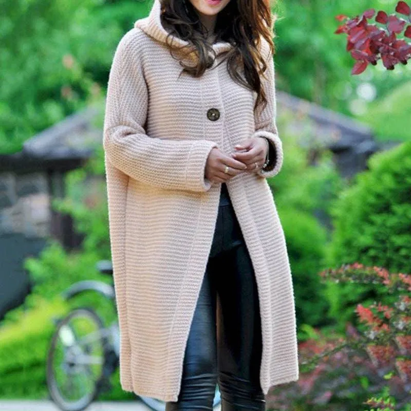 Button Hooded Solid Color Sweater Coat Cardigan NG5135