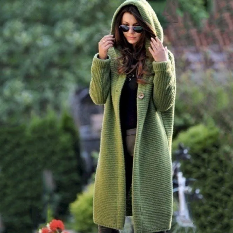 Button Hooded Solid Color Sweater Coat Cardigan NG5135