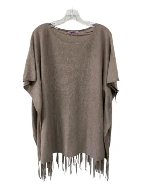 Calypso Taupe Cashmere Fringe Knit Ribbed Poncho