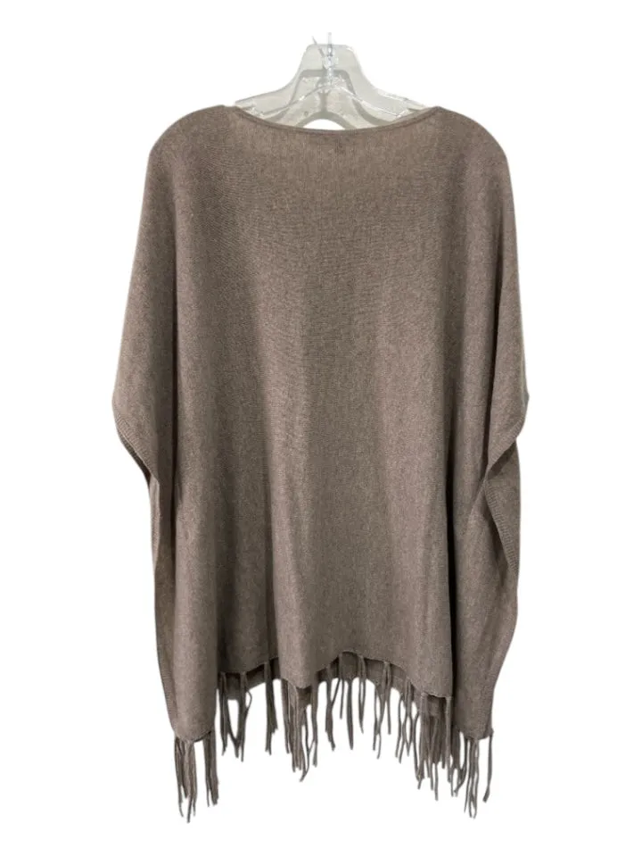 Calypso Taupe Cashmere Fringe Knit Ribbed Poncho