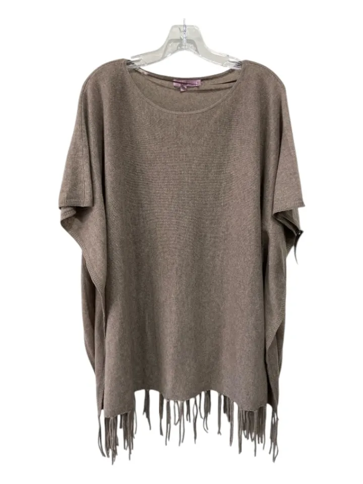 Calypso Taupe Cashmere Fringe Knit Ribbed Poncho