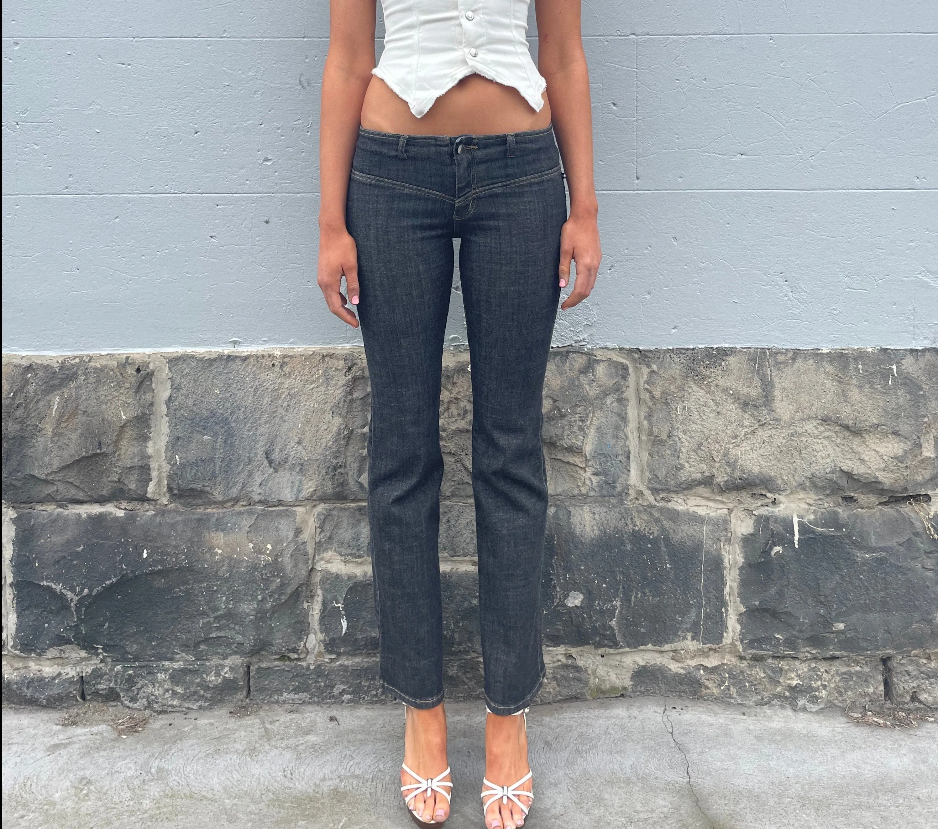 Corset Bootleg Jeans 2002. Low Rise. Dusty Black.