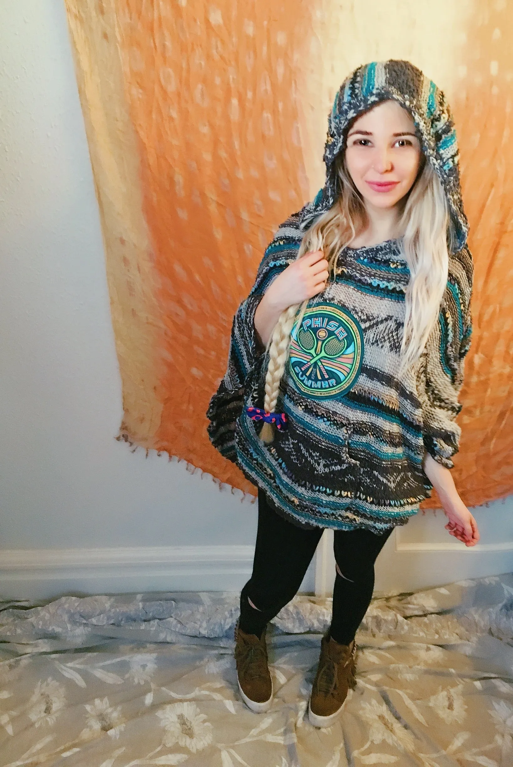 FREE People Upcyled Phish Poncho Style Sweater Summer 2016 Free Size