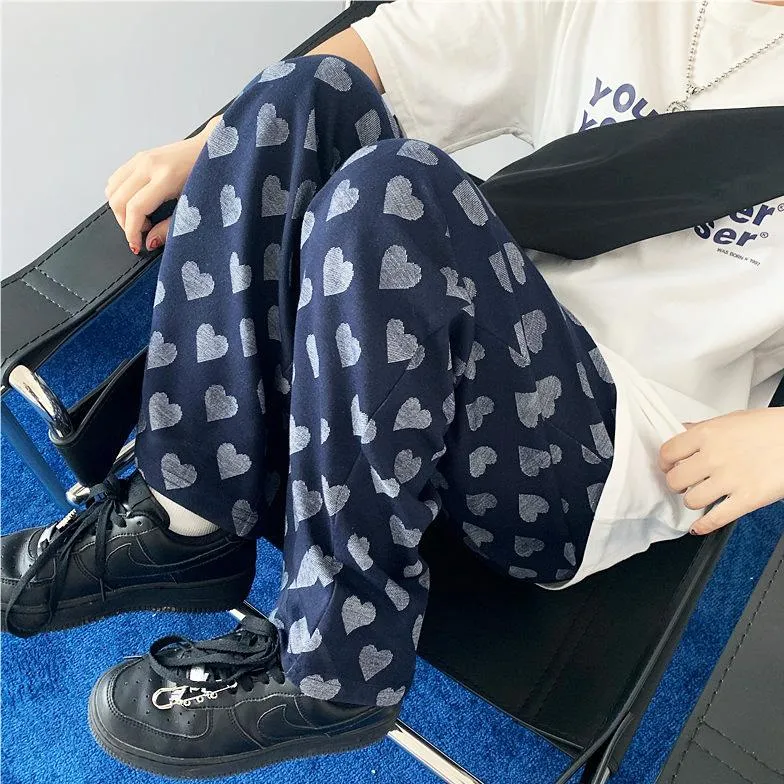 Heart Pattern Ulzzang Oversized Straight Pants