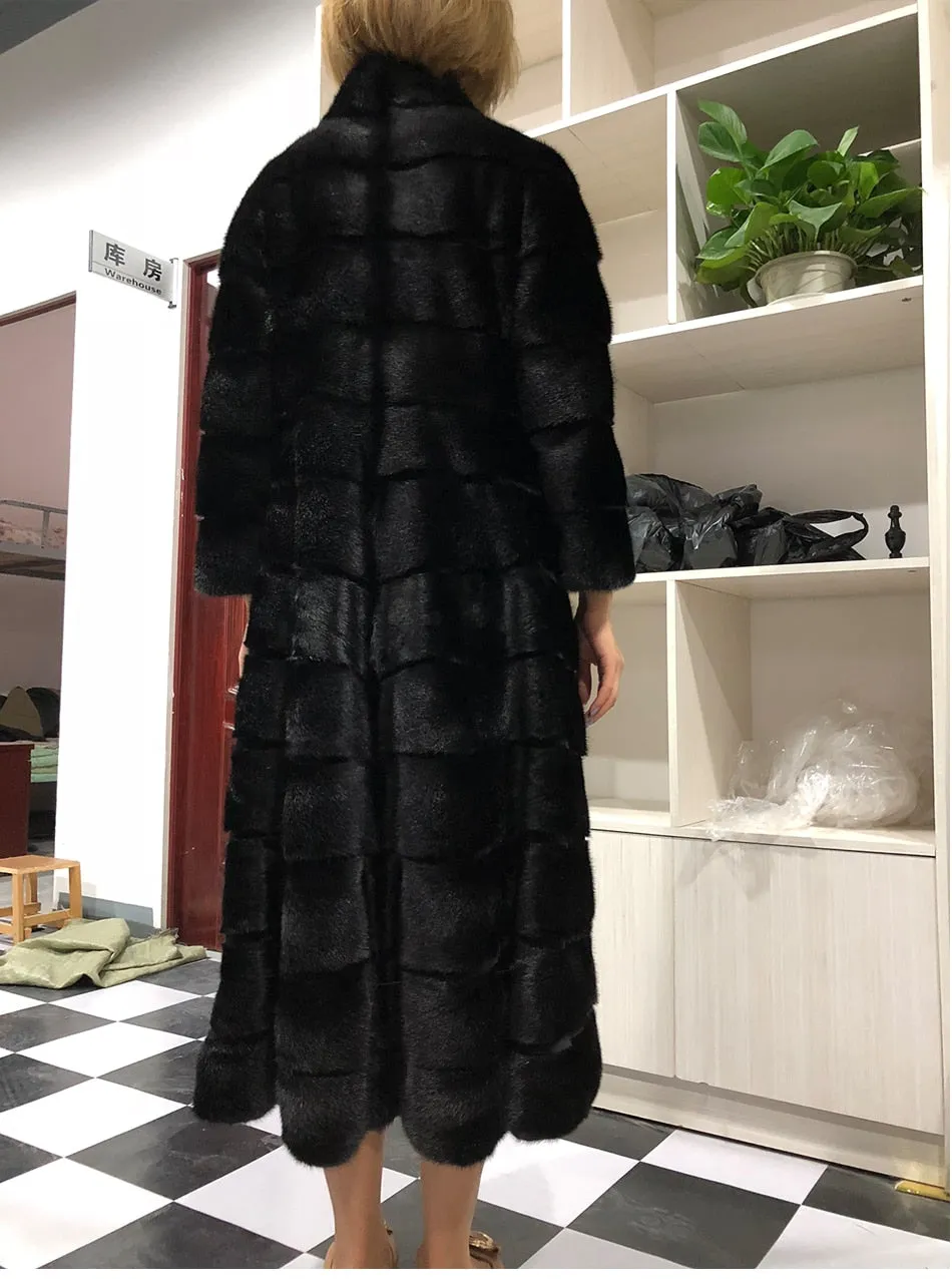 High Quality Natural Mink Fur Long Real White Coats