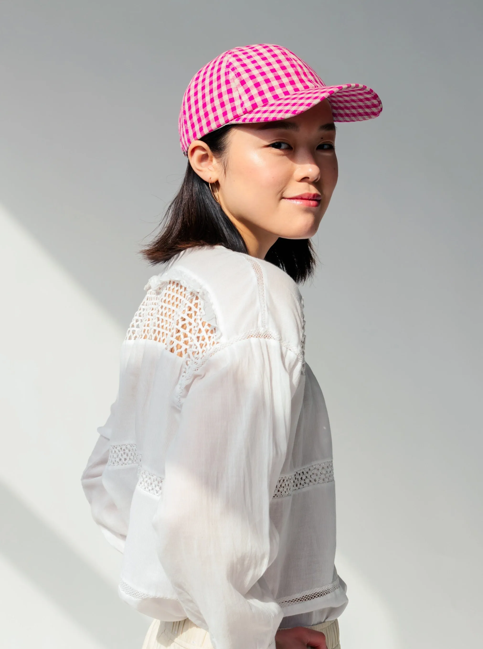Linen Gingham Cap in Pink