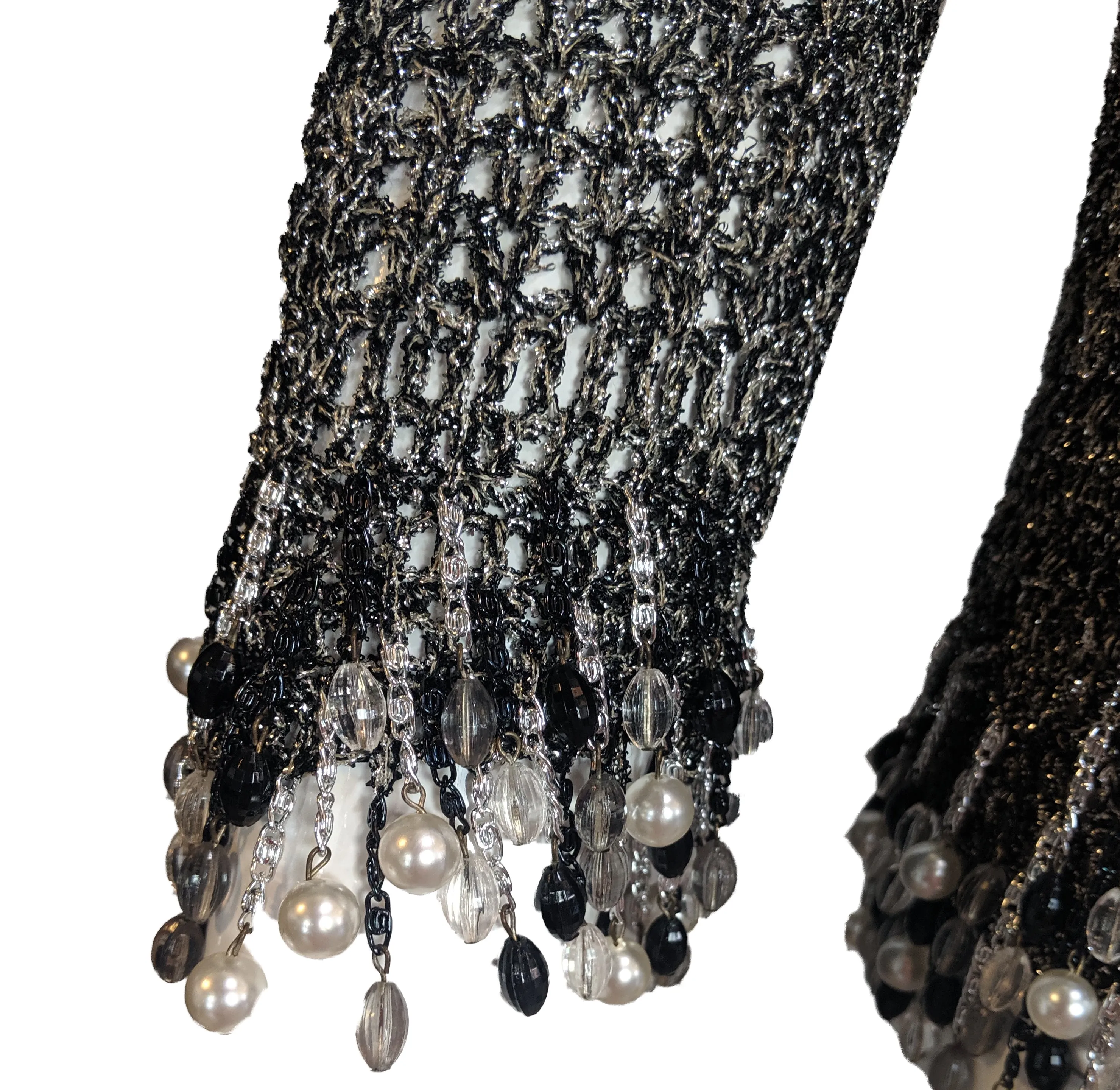 Loris Azzaro Attributed Metallic Crochet Cardigan with Beaded Fringe