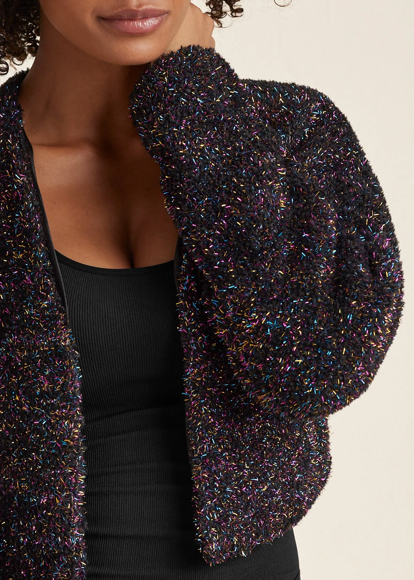 Lurex Cropped Cardigan - Black Multi