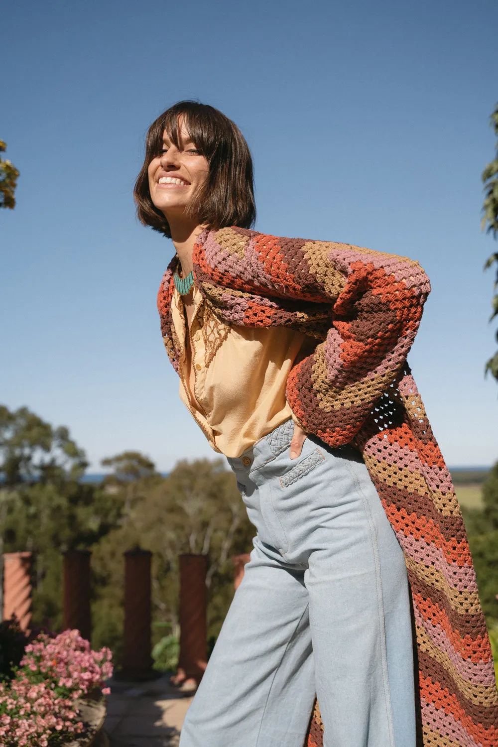 Magic Carpet Ride Crochet Long Coat - Autumn Leaves