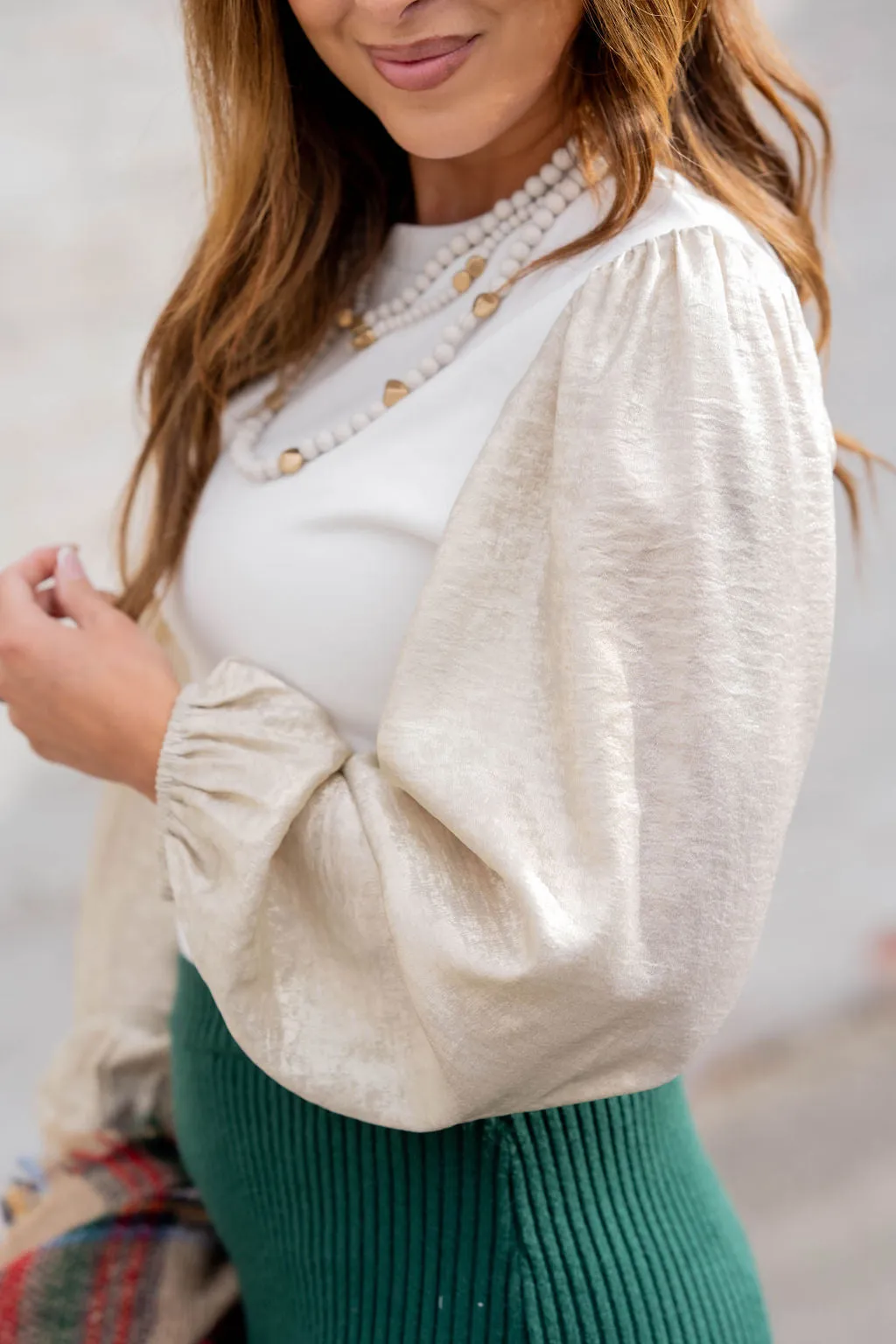 Metallic Sleeve Solid Body Blouse