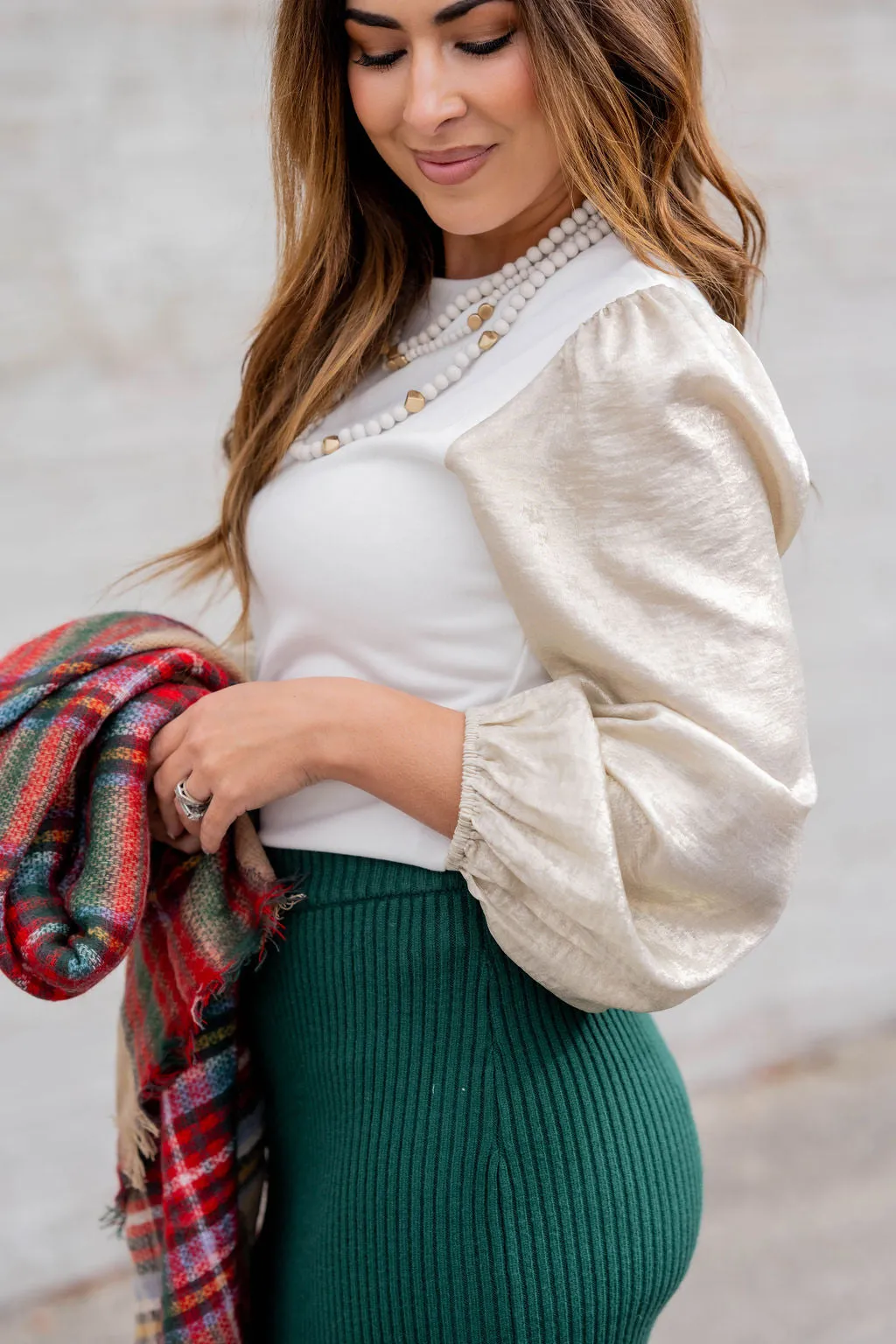 Metallic Sleeve Solid Body Blouse