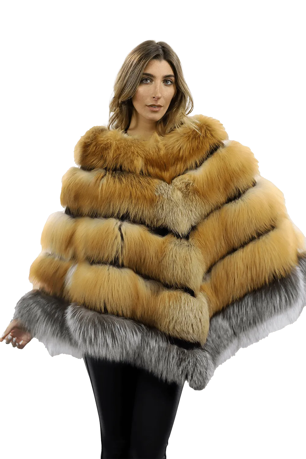 Natural Red/Silver Fox Plush Poncho