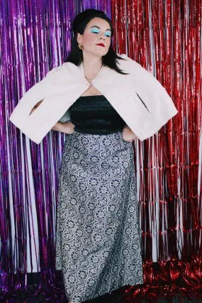 Navy Metallic Print Maxi Skirt