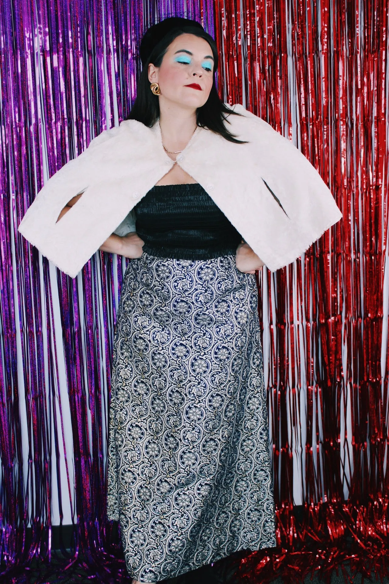 Navy Metallic Print Maxi Skirt