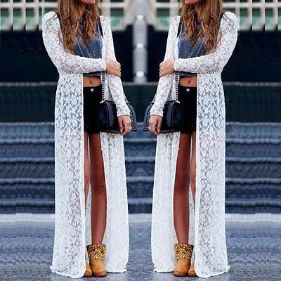 "Empire" Long lace cardigan coat