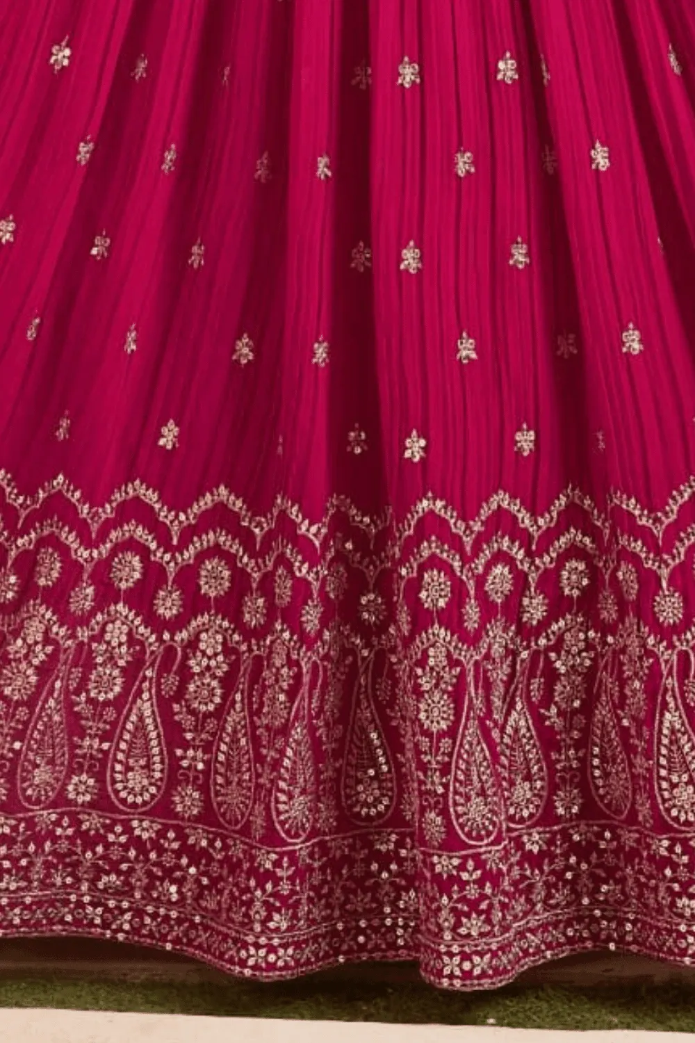 Rani Pink Silver Zari and Sequins work Poncho Style Anarkali Gown