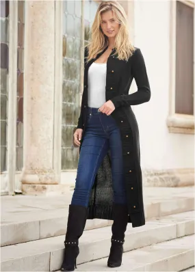 Tab Button Detail Duster - Black