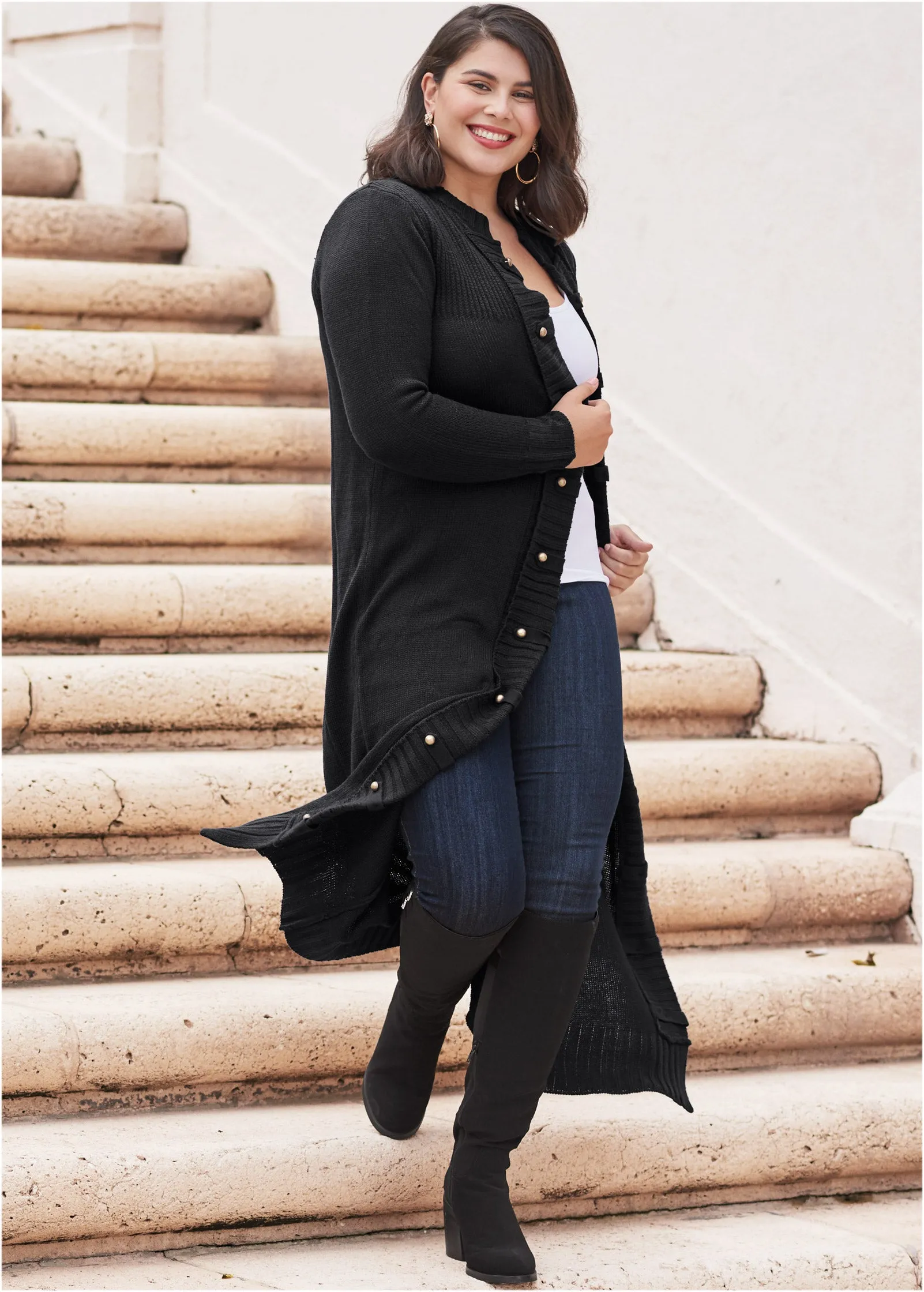 Tab Button Detail Duster - Black