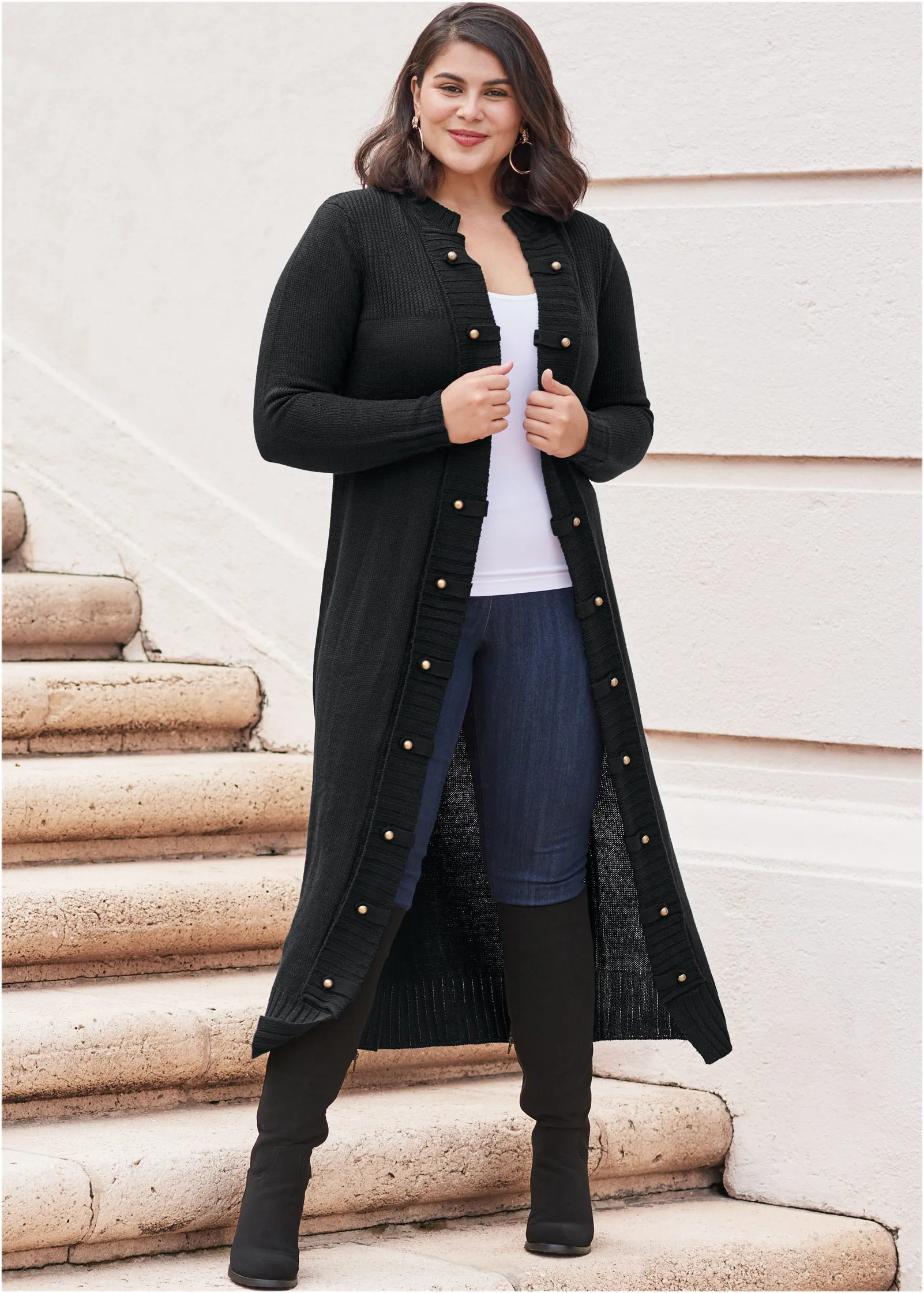 Tab Button Detail Duster - Black