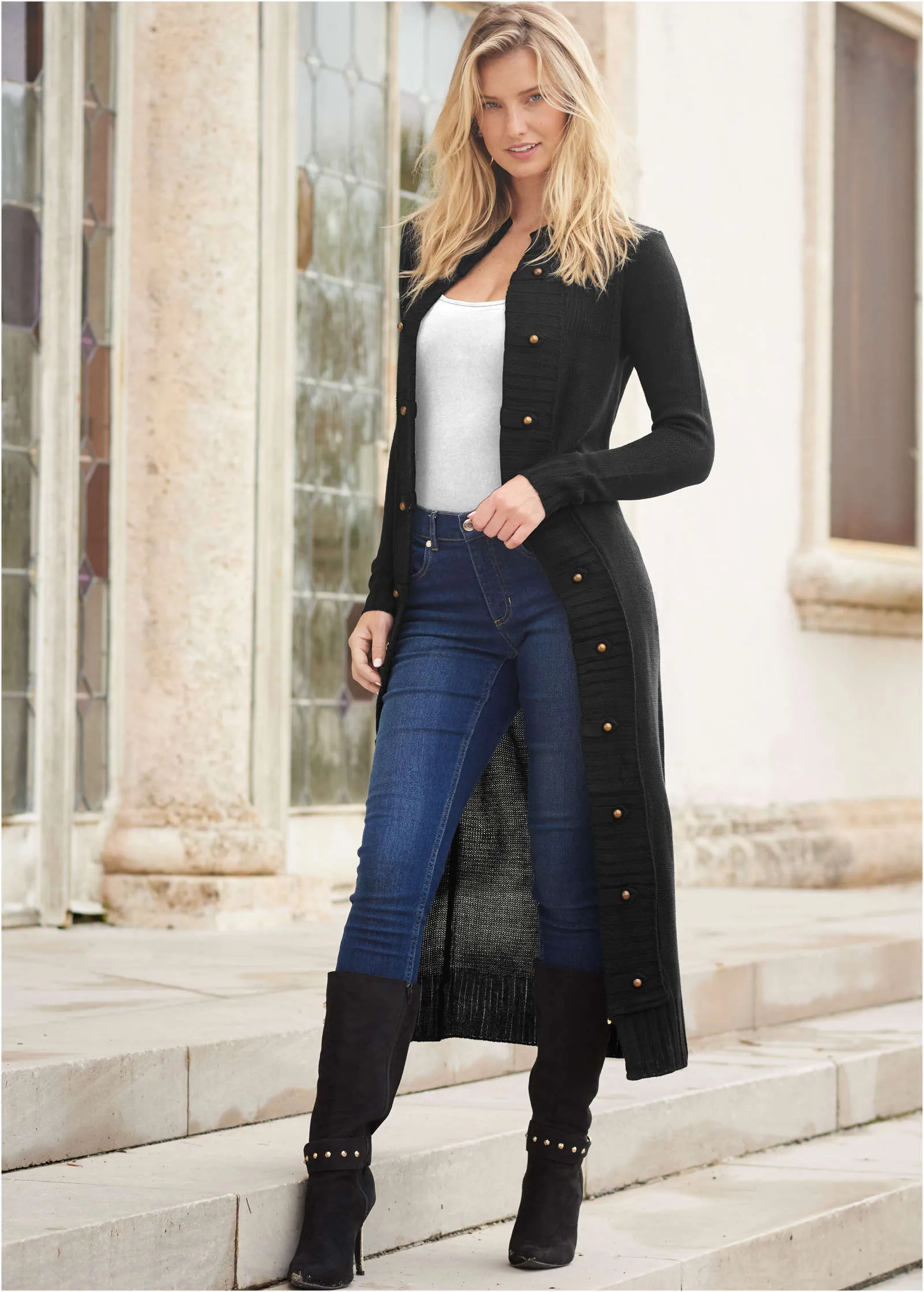 Tab Button Detail Duster - Black