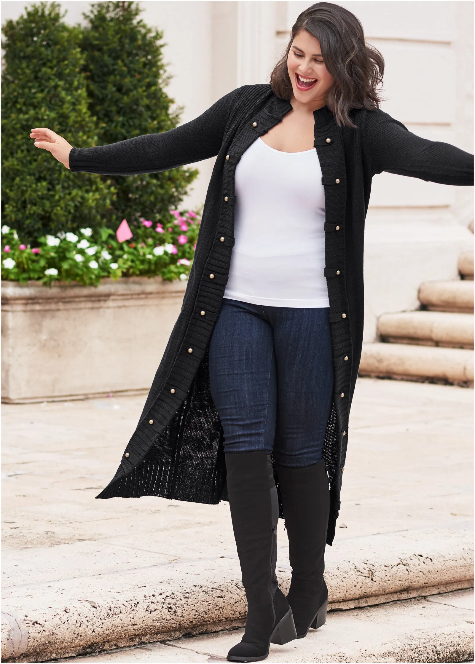 Tab Button Detail Duster - Black