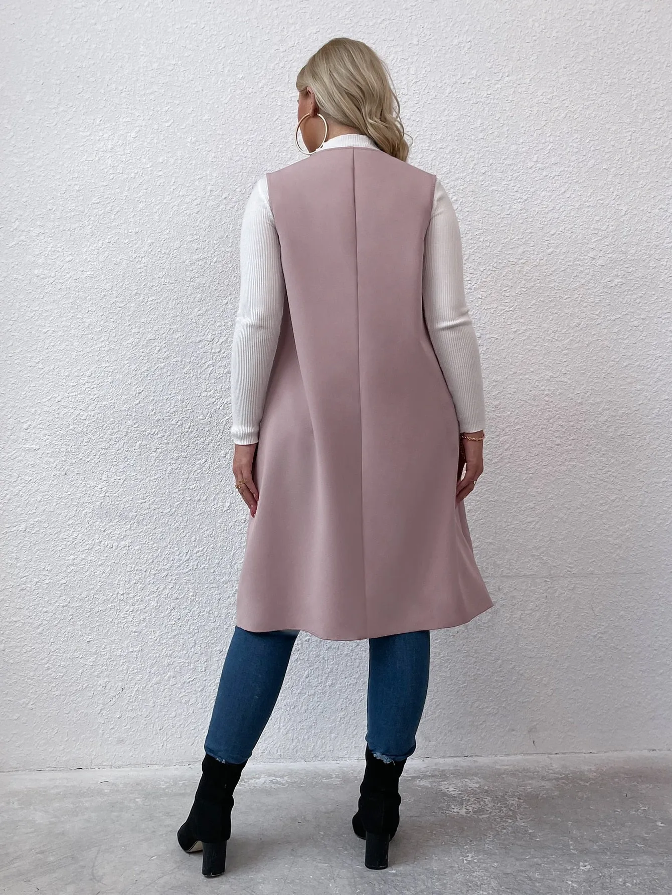 Trench Sleeveless Turn-down Collar Midi Overcoat