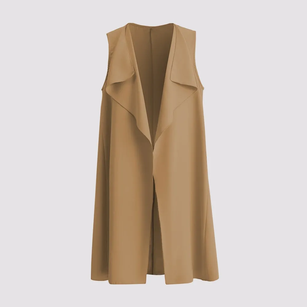 Trench Sleeveless Turn-down Collar Midi Overcoat