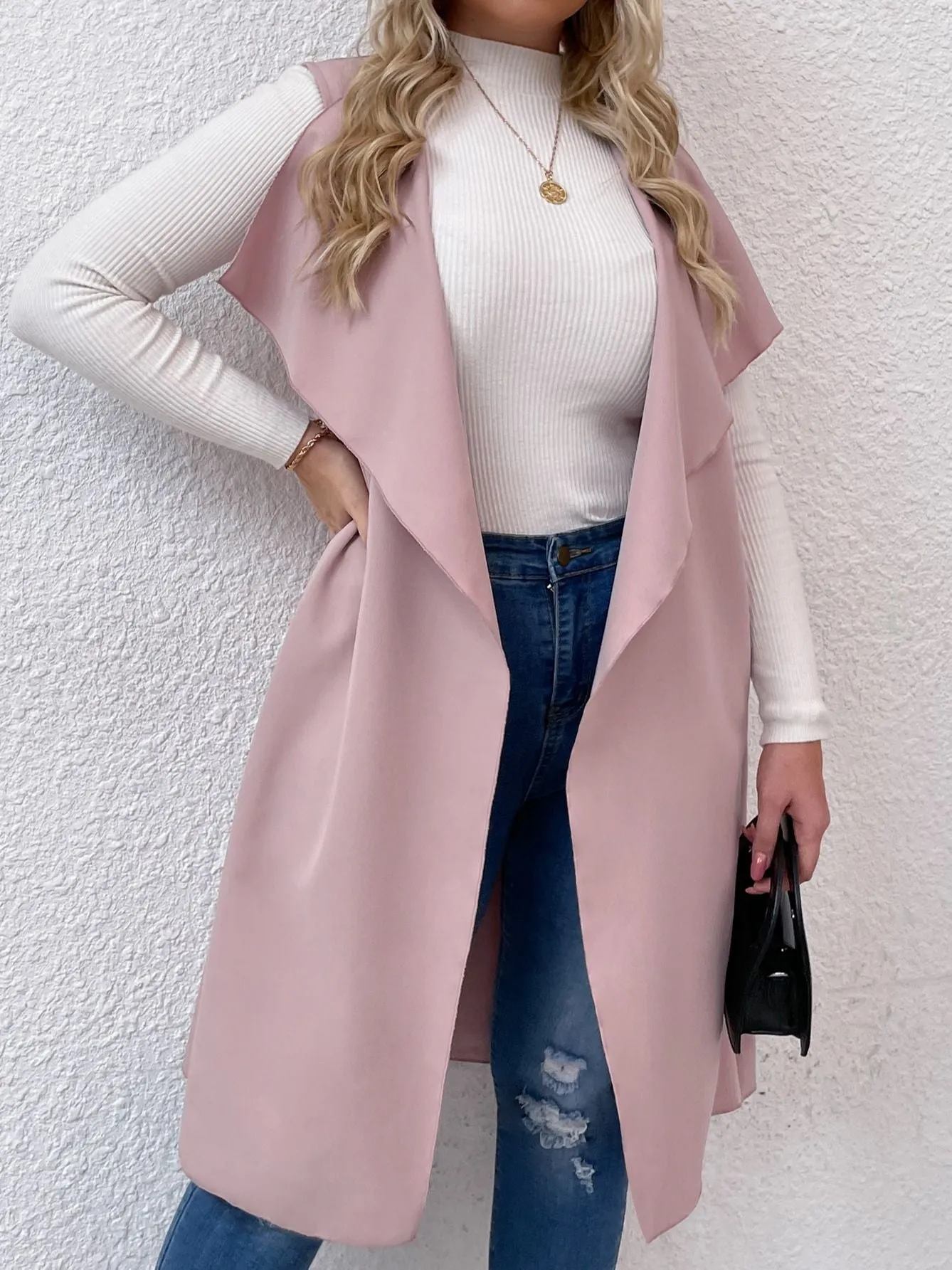 Trench Sleeveless Turn-down Collar Midi Overcoat