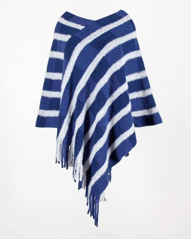 Wenkouban Women Plaid Irregular Oversized Cape Loose Vintage Sweaters 2022 Fringe Bohemian Poncho Female Winter Knitted Clothing Jumper