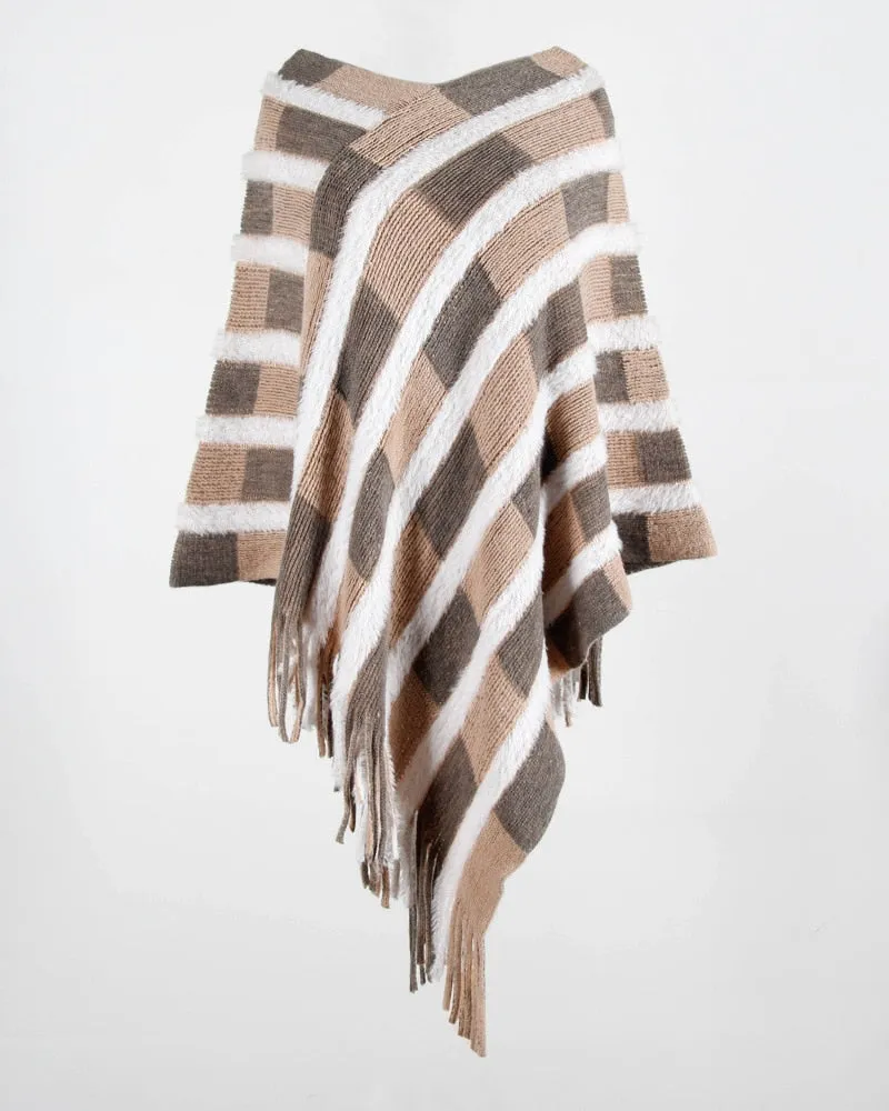 Wenkouban Women Plaid Irregular Oversized Cape Loose Vintage Sweaters 2022 Fringe Bohemian Poncho Female Winter Knitted Clothing Jumper