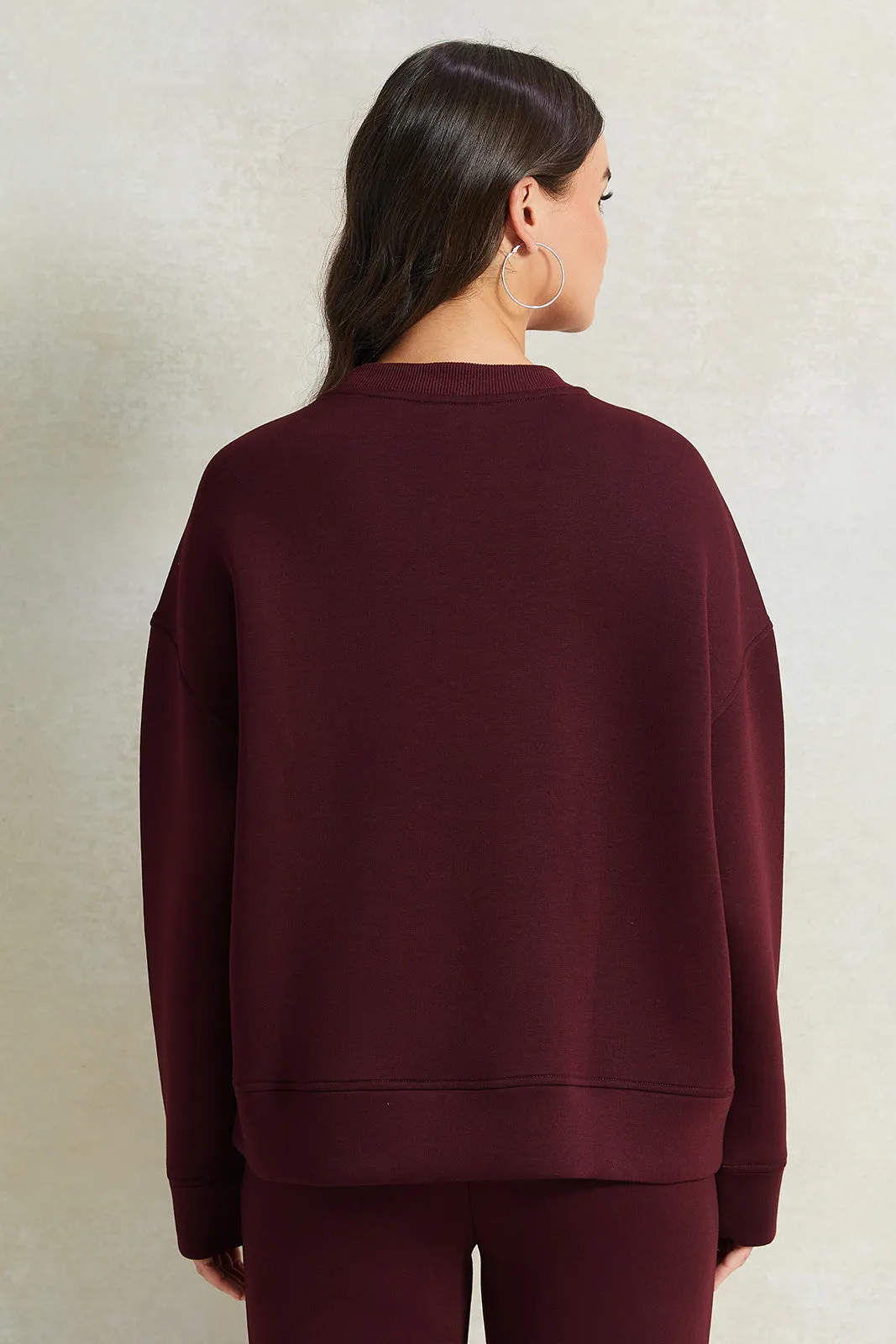 Women Burgundy Oversized Sweatshirt